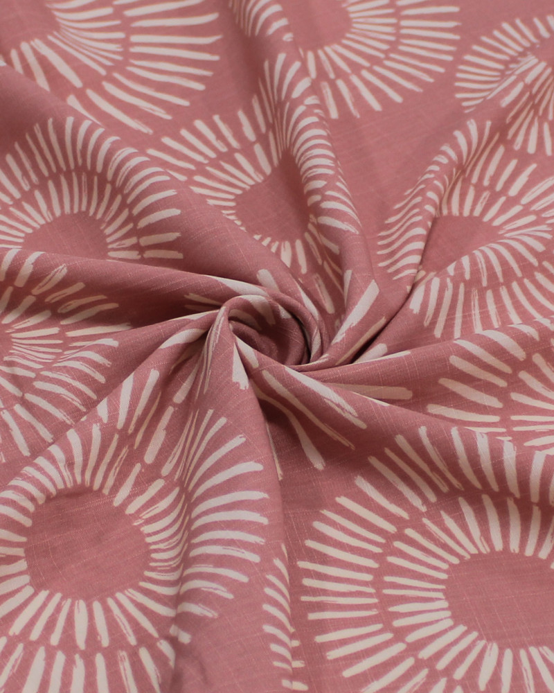 Tecido Viscose Texturizada Círculos em Riscos Offwhite e Rosé