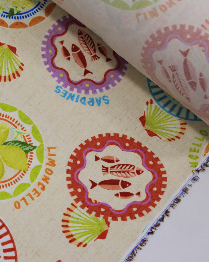 Tecido Viscose Premium Multi Estampado Sardine Tropical Colorido e Cru