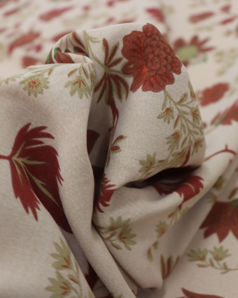 Tecido Crepe Koshibo Floral Vintage Terracota e Bege