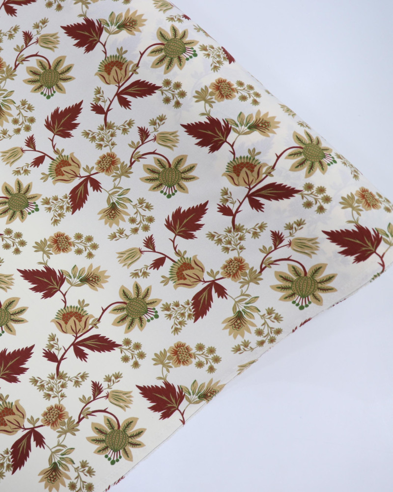 Tecido Crepe Koshibo Floral Vintage Terracota e Creme