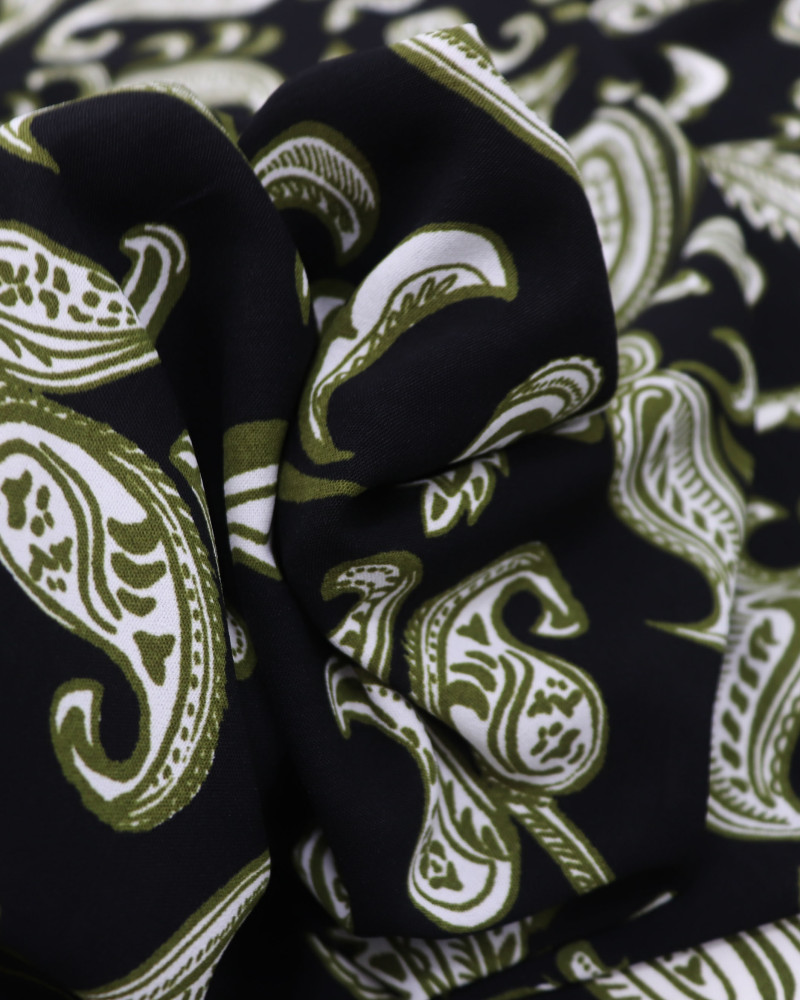 Tecido Crepe Koshibo Ramos em Cashmere Verde Musgo e Preto