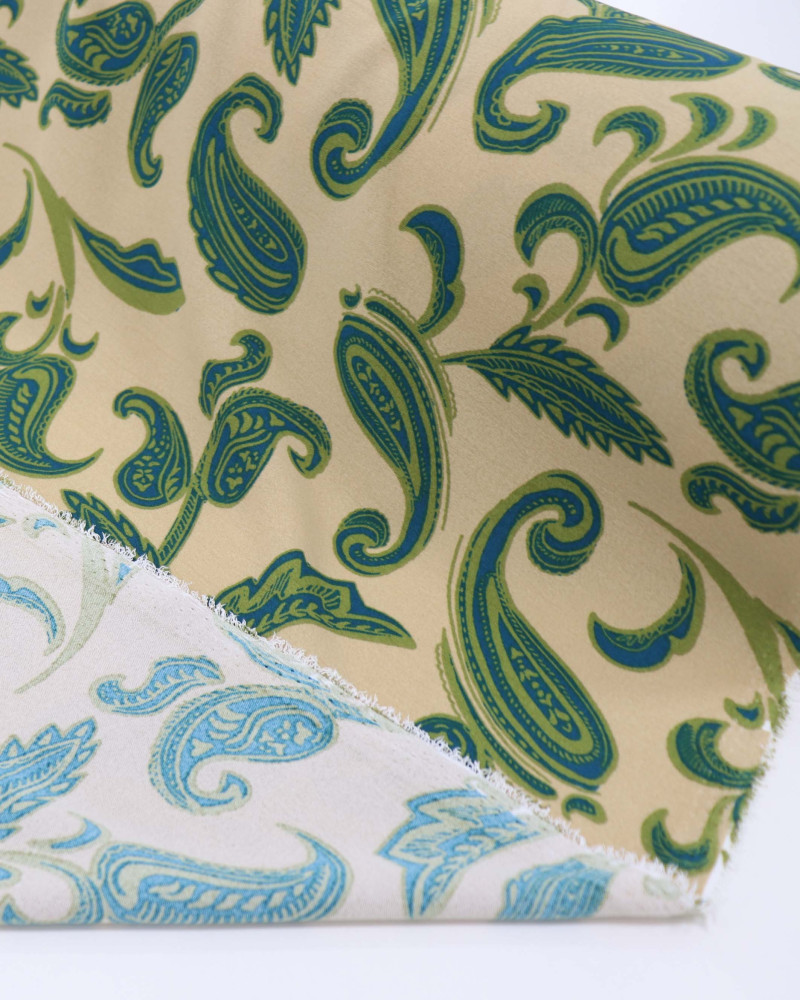 Tecido Crepe Koshibo Ramos em Cashmere Azul, Verde e Bege