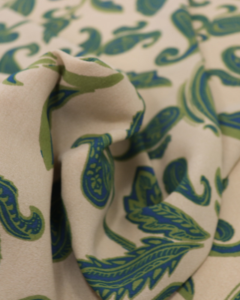 Tecido Crepe Koshibo Ramos em Cashmere Azul, Verde e Bege