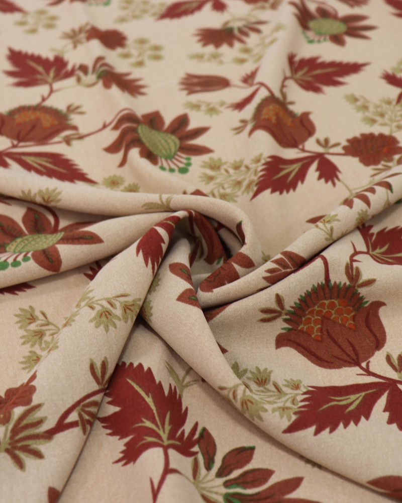 Tecido Crepe Koshibo Floral Vintage Terracota e Bege