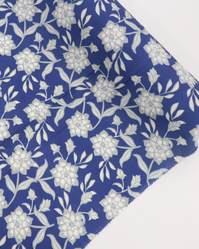 Tecido Viscose Texturizada Flor de Lótus Cinza e Azul Marinho