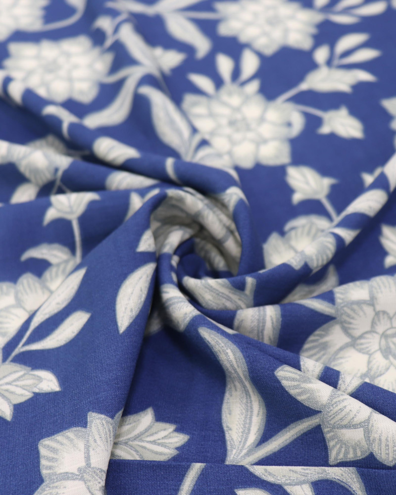 Tecido Viscose Texturizada Flor de Lótus Cinza e Azul Marinho