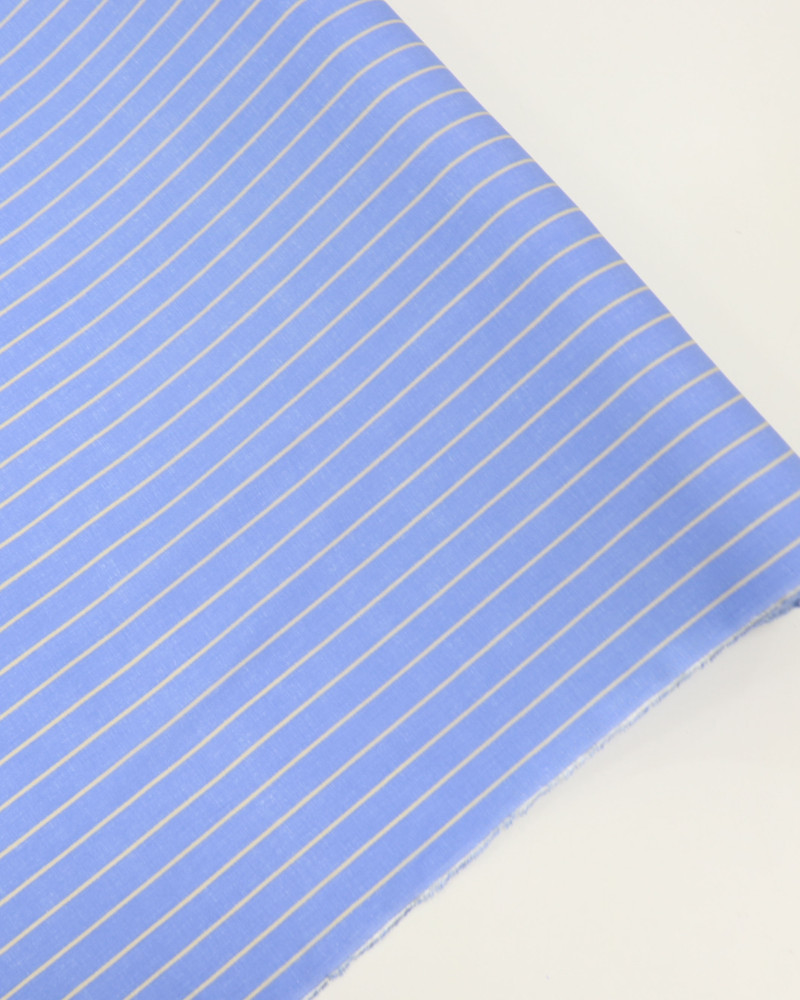 Tecido Viscose Listrado Creme e Azul Celeste