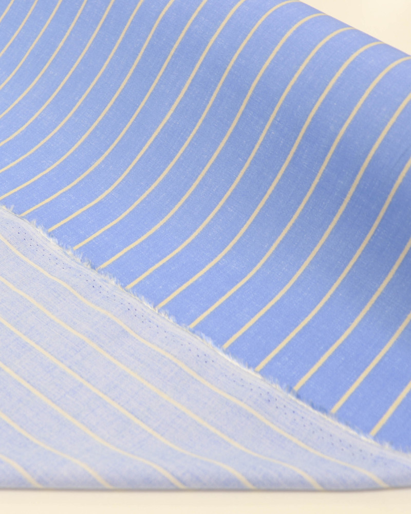 Tecido Viscose Listrado Creme e Azul Celeste