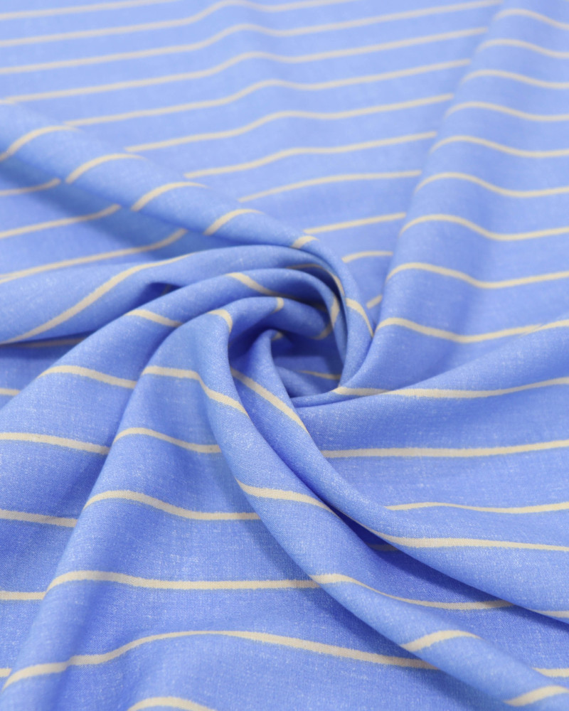Tecido Viscose Listrado Creme e Azul Celeste
