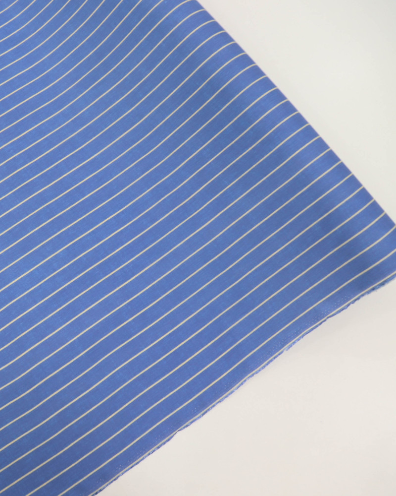 Tecido Viscose Listrado Creme e Azul Indigo