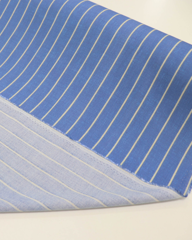 Tecido Viscose Listrado Creme e Azul Indigo