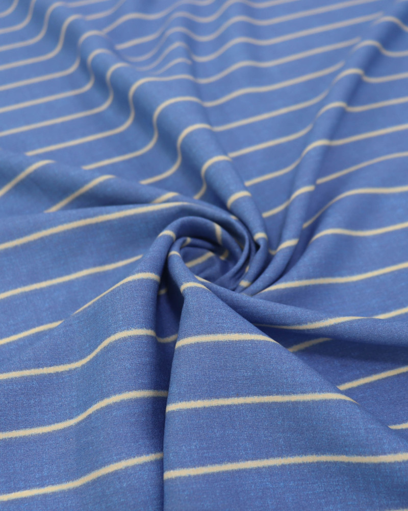 Tecido Viscose Listrado Creme e Azul Indigo