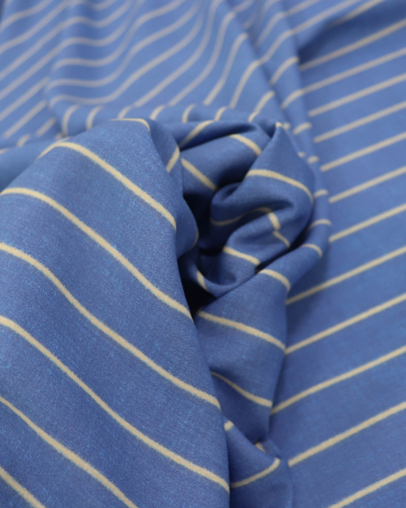 Tecido Viscose Listrado Creme e Azul Indigo