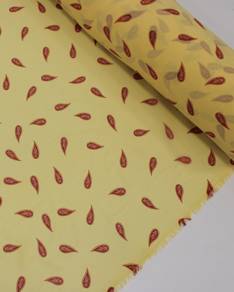 Tecido Crepe Chiffon Grosso Micro Cashmere Vermelho e Amarelo Manteiga