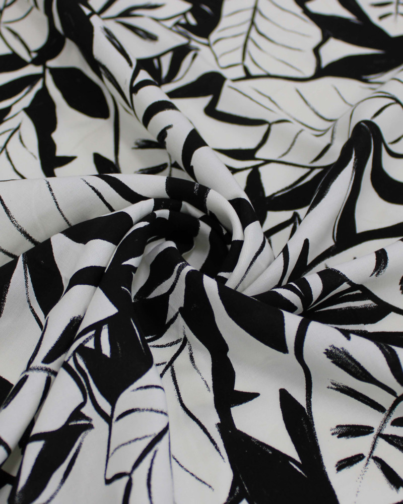 Tecido Viscose Rascunho de Folhas P/B
