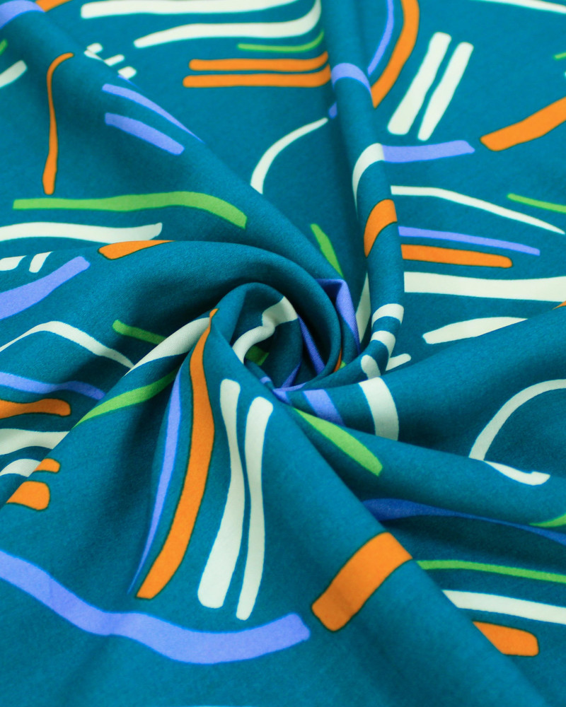Tecido Viscose Riscos Coloridos e Verde Água