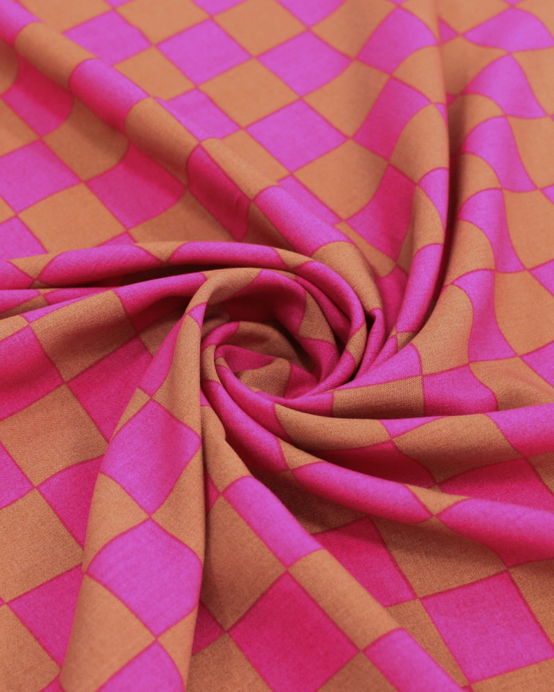 Tecido Viscose Micro Xadrez Rosa Pink e Argila