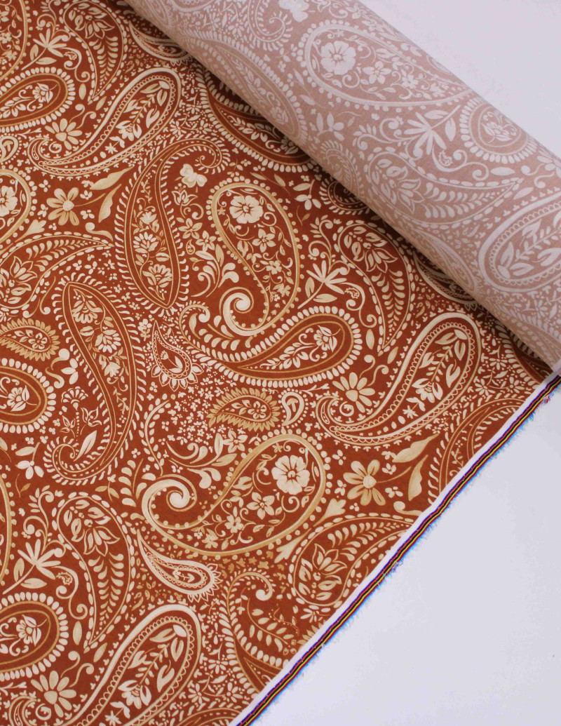 Tecido Viscose Premium Paisley Floral Tons de Marrom
