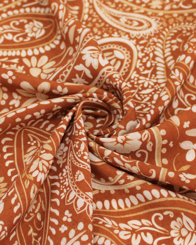 Tecido Viscose Premium Paisley Floral Tons de Marrom