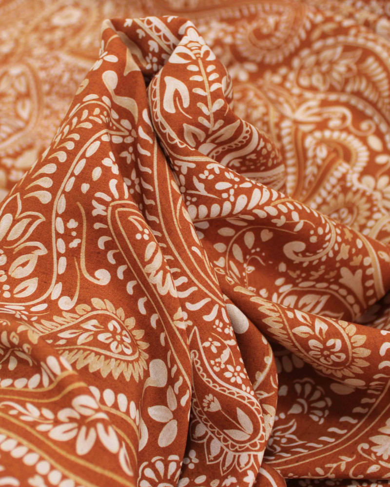 Tecido Viscose Premium Paisley Floral Tons de Marrom