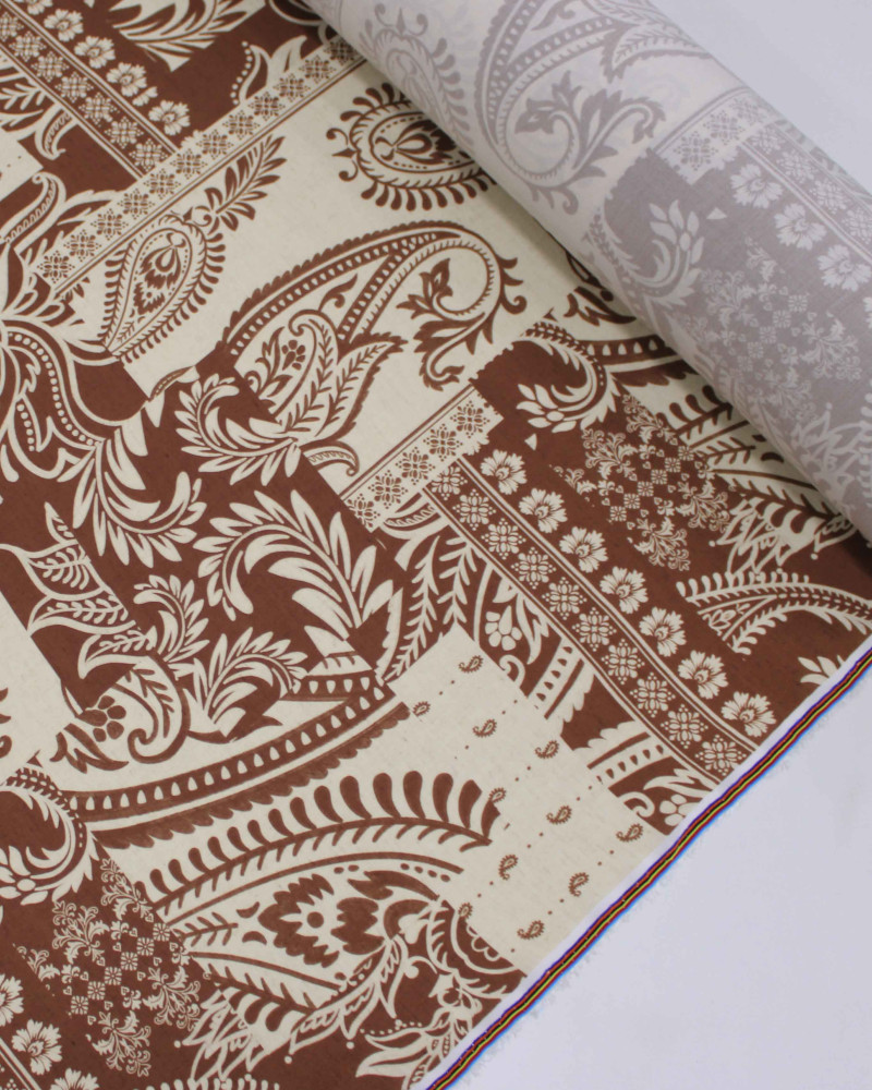 Tecido Viscose Premium Multi Estampa Paisley Marrom e Cru