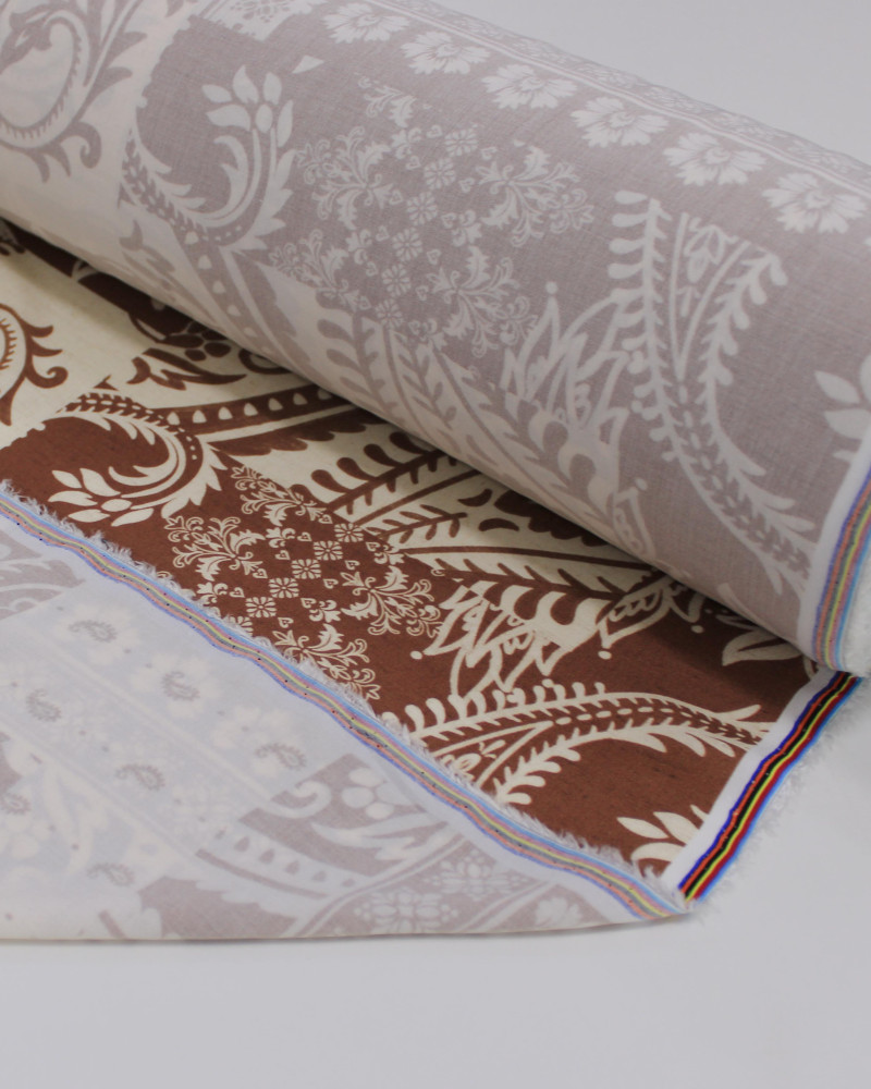 Tecido Viscose Premium Multi Estampa Paisley Marrom e Cru