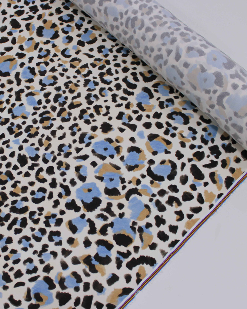 Tecido Viscose Premium Animal Print em Pinceladas Preto, Argila e Azul