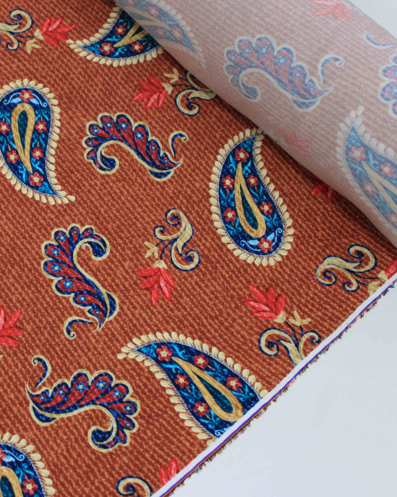 Tecido Viscose Premium Paisley Floral Vermelho, Azul e Tons Terrosos