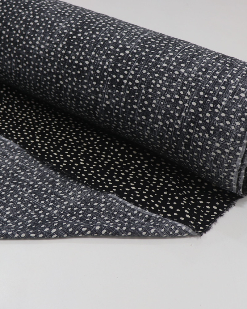 Tecido Viscose Texturizada Micro Pingos Creme e Preto