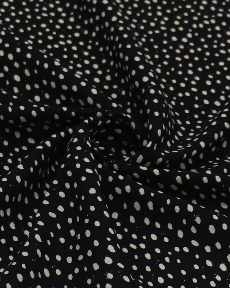Tecido Viscose Texturizada Micro Pingos Creme e Preto