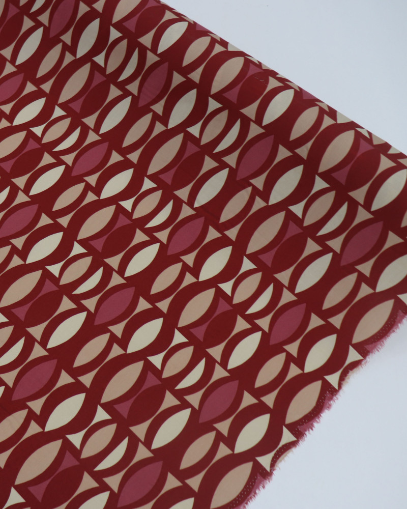 Tecido Viscose Estampa Geométrica Creme, Bege e Marsala
