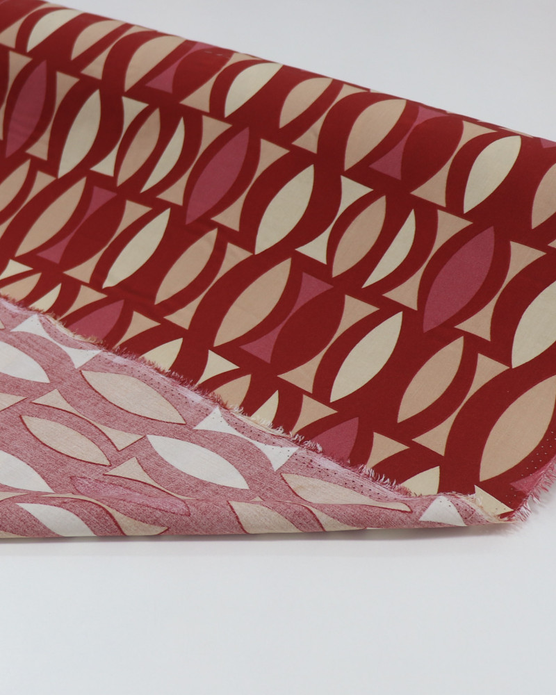 Tecido Viscose Estampa Geométrica Creme, Bege e Marsala (1m)