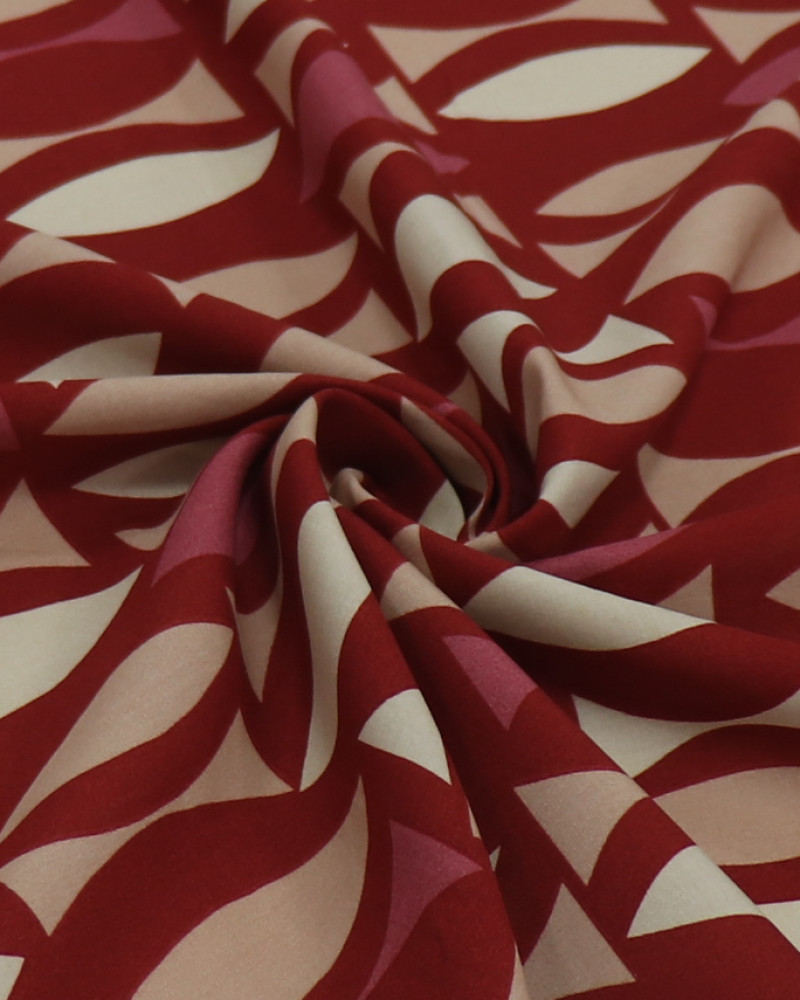 Tecido Viscose Estampa Geométrica Creme, Bege e Marsala (1m)