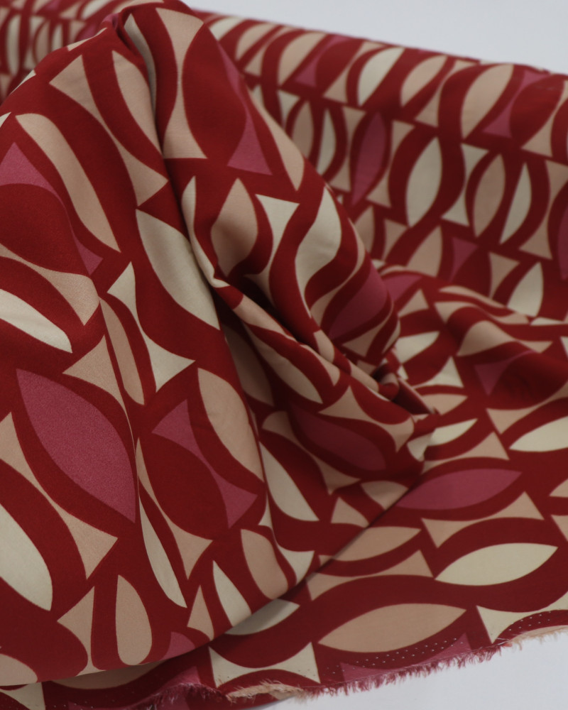 Tecido Viscose Estampa Geométrica Creme, Bege e Marsala