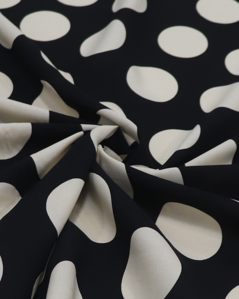 Tecido Viscose Macro Poá Creme e Preto