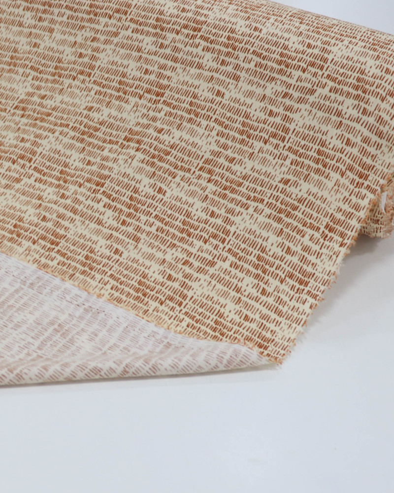 Tecido Viscose Texturizada Micro Riscos Terracota e Creme