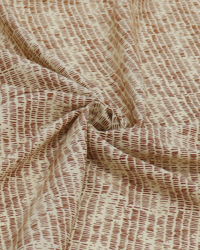 Tecido Viscose Texturizada Micro Riscos Terracota e Creme