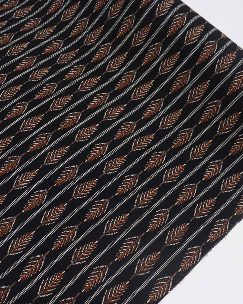 Tecido Viscose Texturizada Listrado Étnico Laranja e Preto