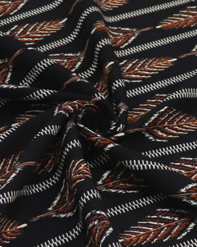 Tecido Viscose Texturizada Listrado Étnico Laranja e Preto