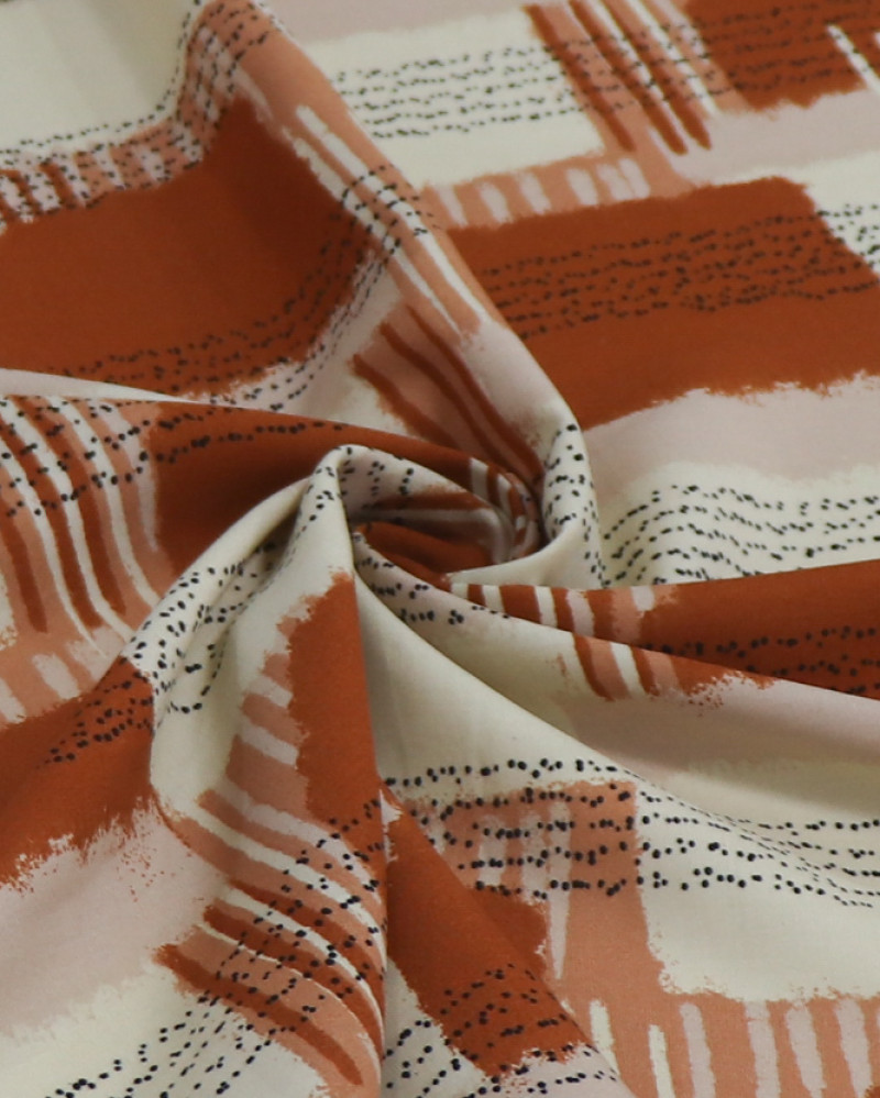 Tecido Viscose Geométrico Terracota e Bege e Listras Pontilhadas (1.4m)