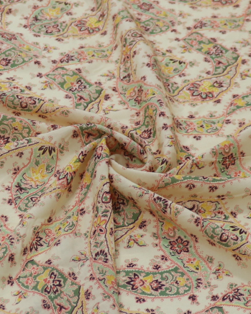 Tecido Viscose Italiano Estampa Paisley Colorido e Amarelo Requinte (COM DETALHES)