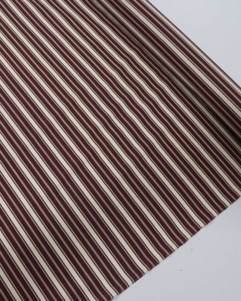 Tecido Crepe de Alfaiataria Italiano Multi Listras Verticais Creme e Marrom