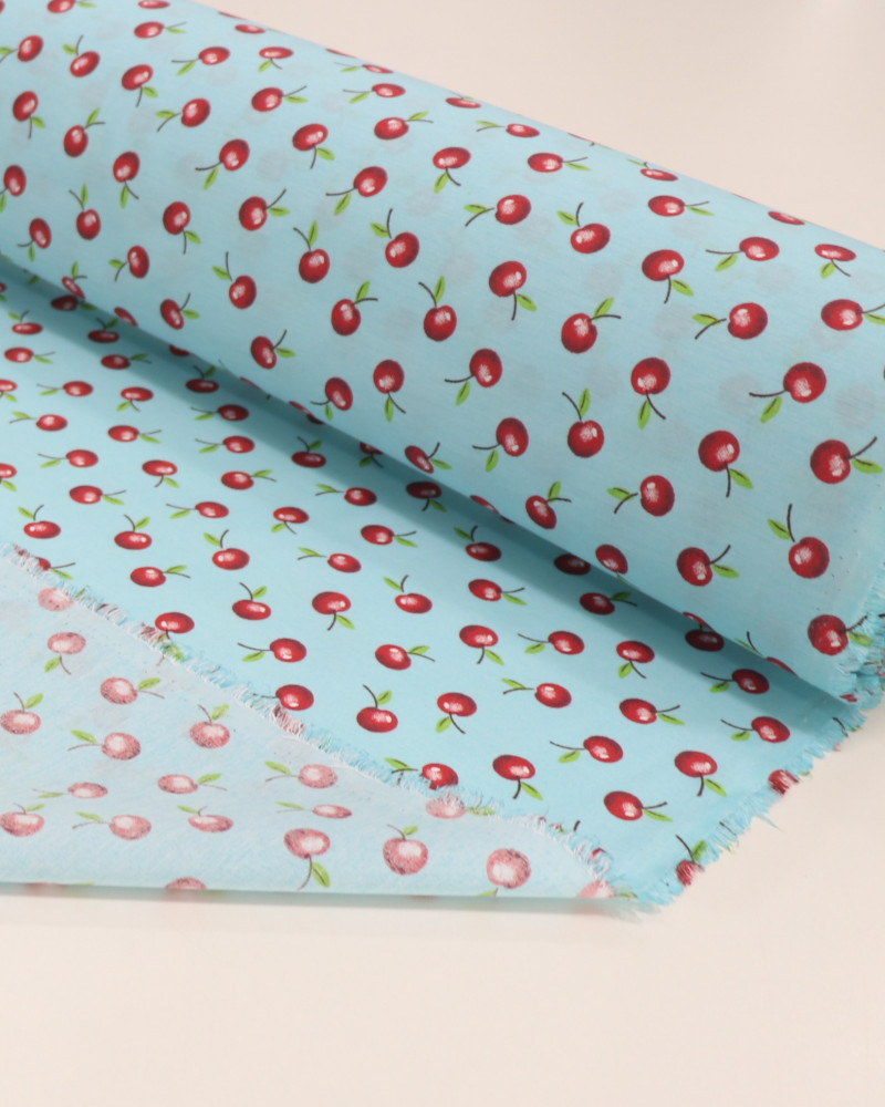 Tecido Tricoline Mista Cerejas e Azul (1m)