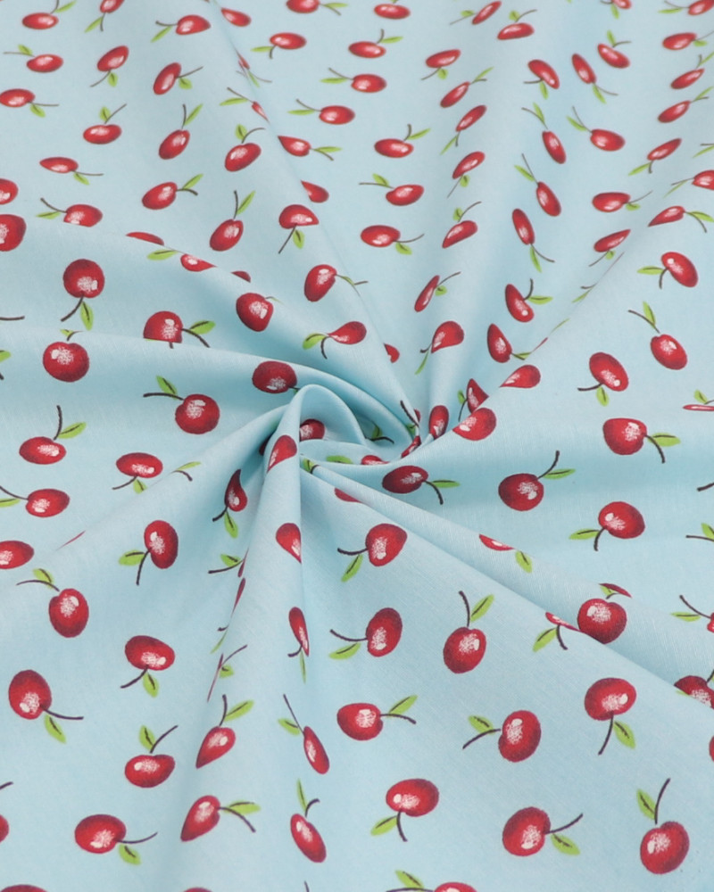 Tecido Tricoline Mista Cerejas e Azul (1.2m)