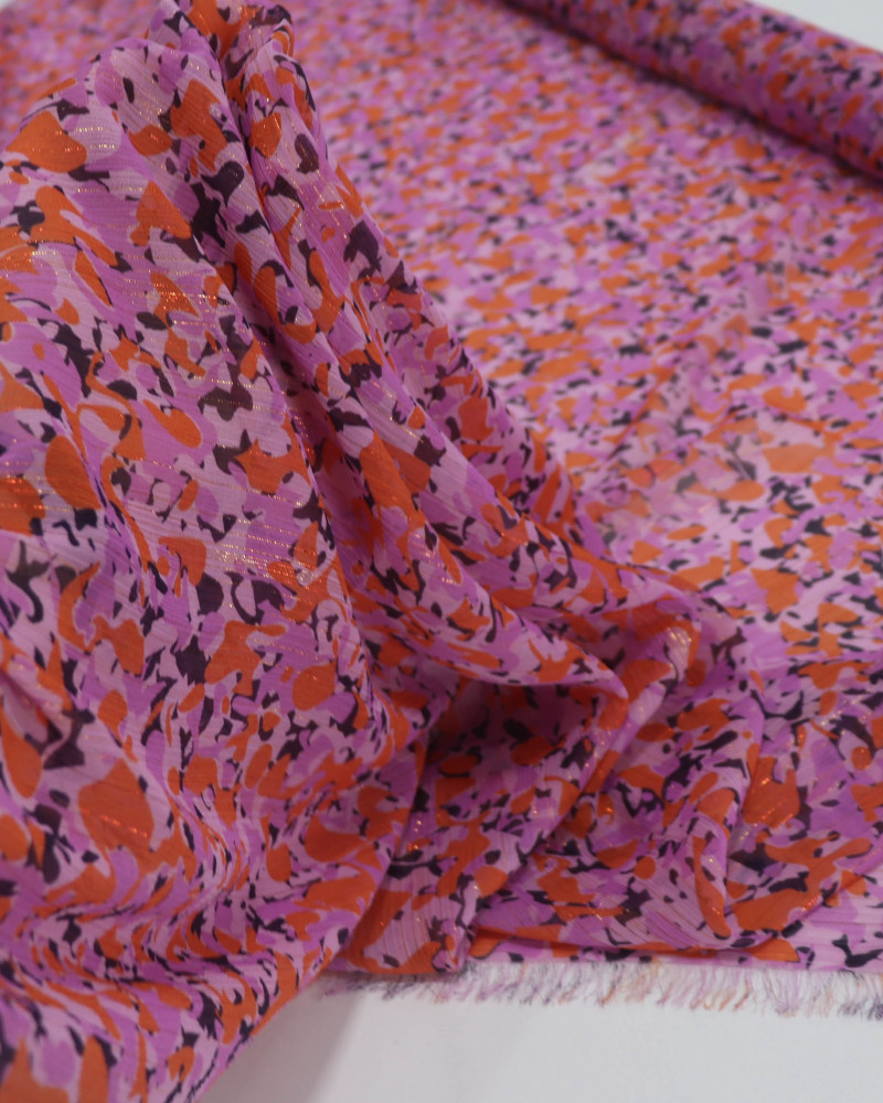 Tecido Crepe Chiffon Texturizado Italiano com Lurex Foramas Abstratas Colorido (COM DETALHES)