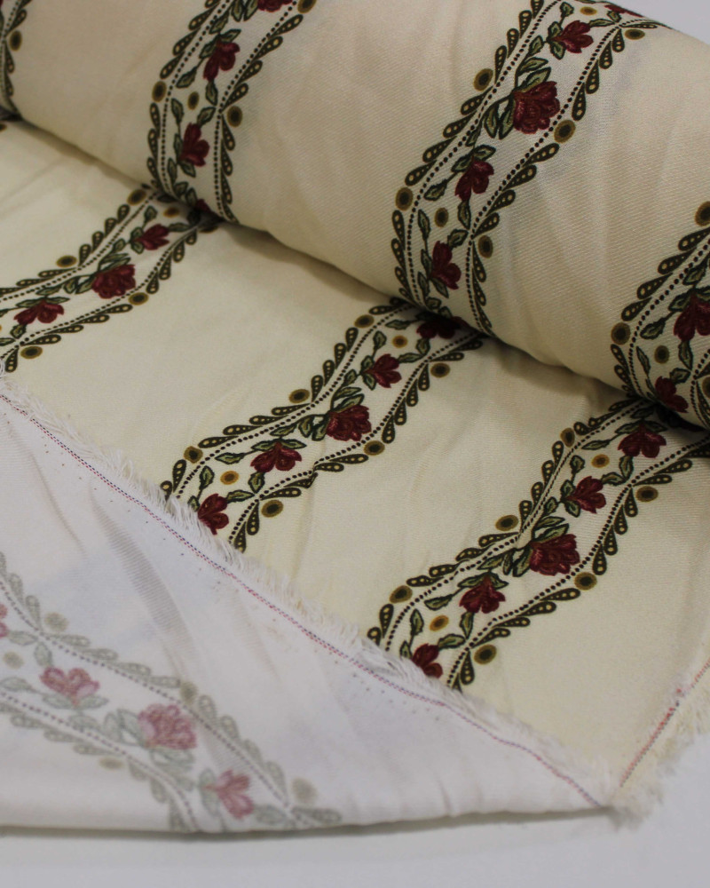 Tecido Viscose Premium Listras Onduladas Florais Colorido e Creme