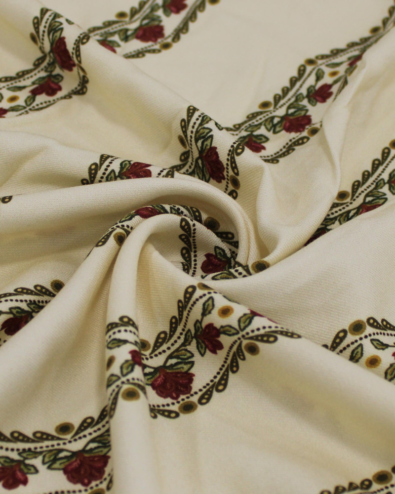 Tecido Viscose Premium Listras Onduladas Florais Colorido e Creme