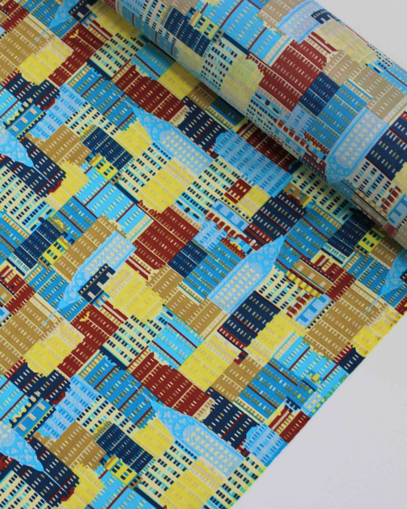 Tecido Tactel Fino Prédios Abstratos Coloridos