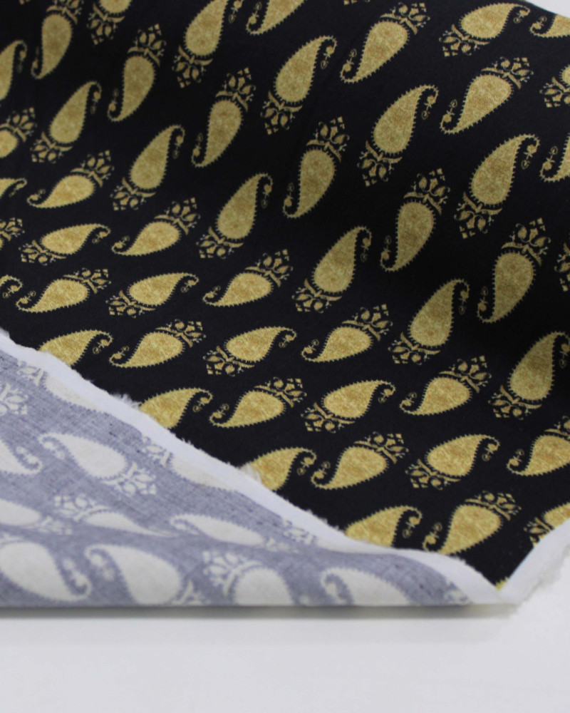 Tecido Tricoline Premium com Elastano Cashmeres Dourados e Preto