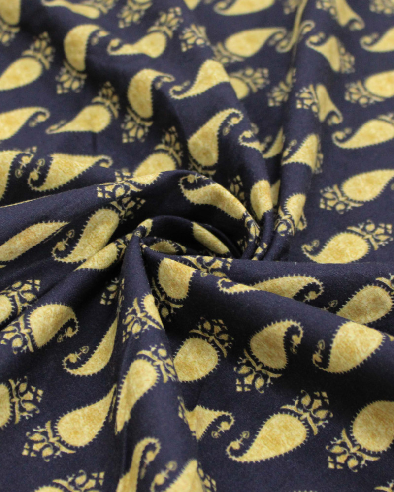 Tecido Tricoline Premium com Elastano Cashmeres Dourados e Preto